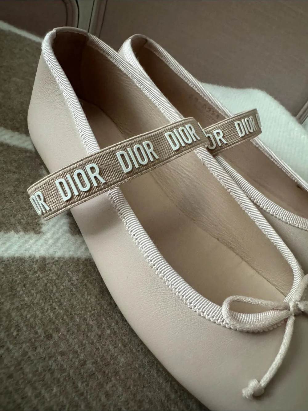 Dior Girls' Pale Pink Logo Strap Ballet Flats